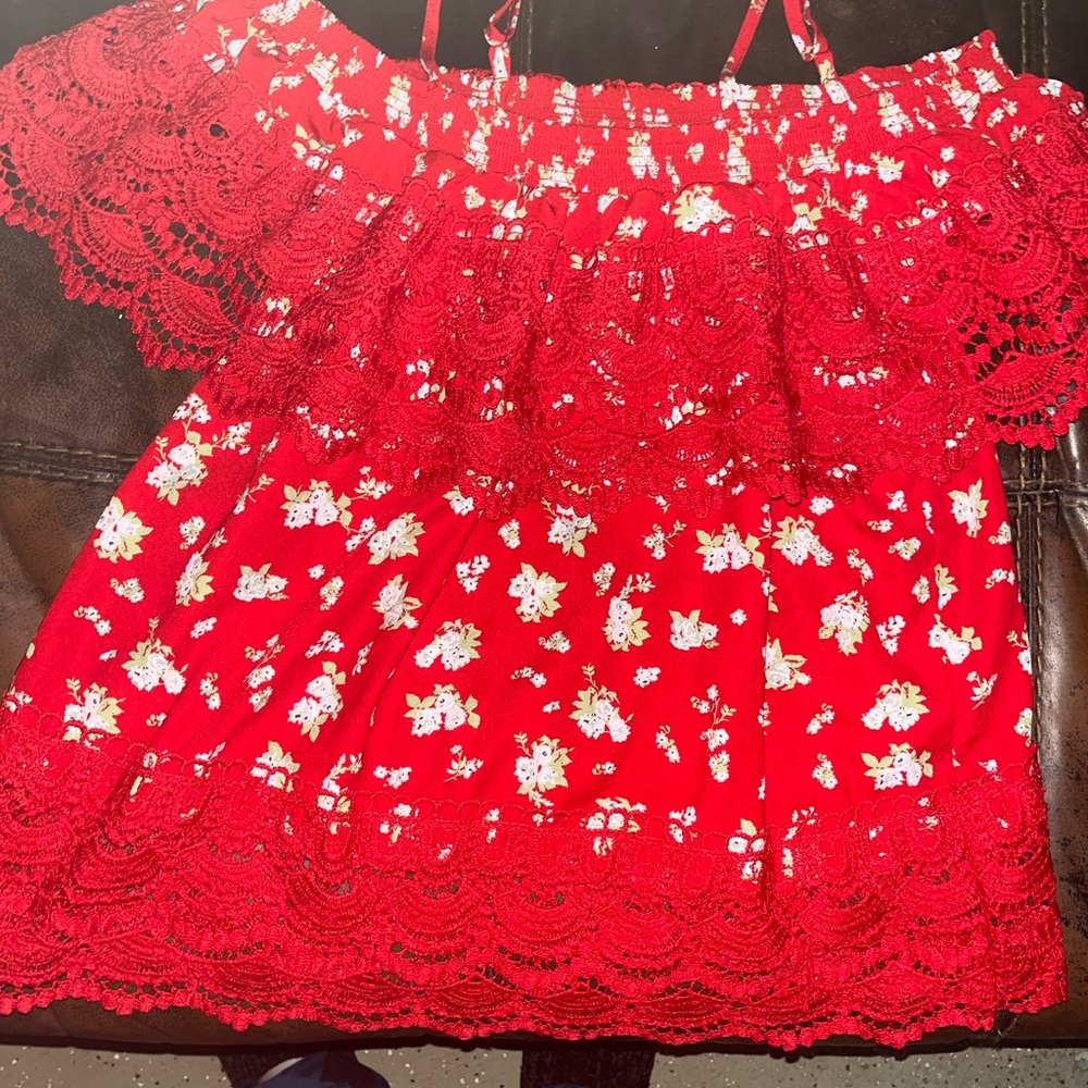 Red Floral Off-Shoulder Top